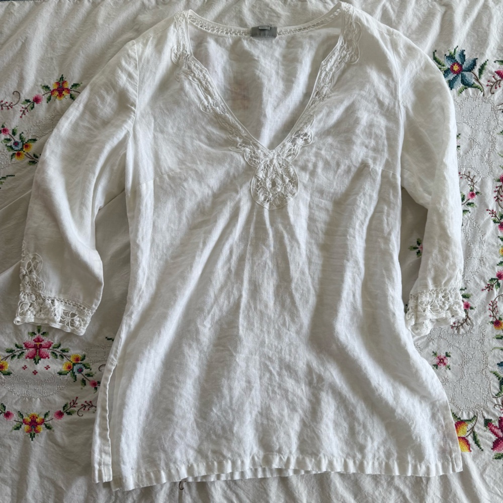 White Lace Trim Blouse